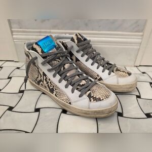 P448 Snake Print High Top Leather Sneakers